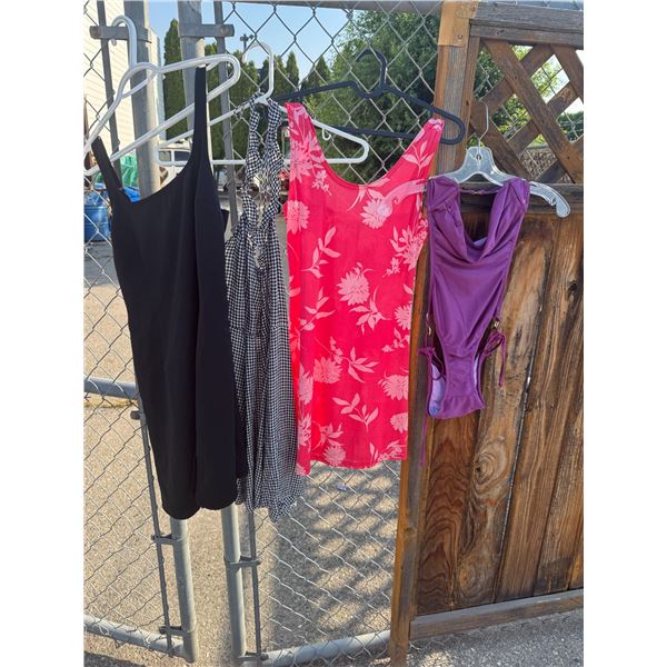 Assorted clothing dresses and bathing suit, medium Ish?