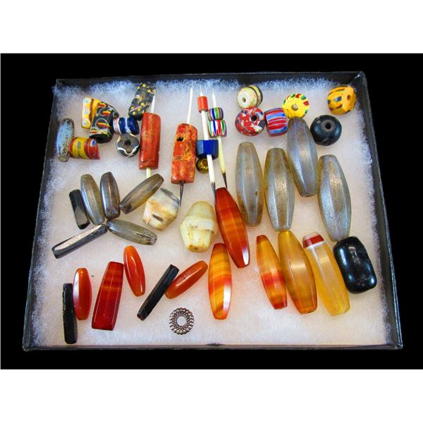 Shadow Box Of Old Beads- 2 Are 1700's Venetian Beads