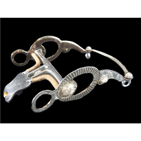 Unmarked Silver Inlaid Stainless Bit- Circle Cheek- Spade Mouth- Slobber Bar- Rein Chain Swivels- Li