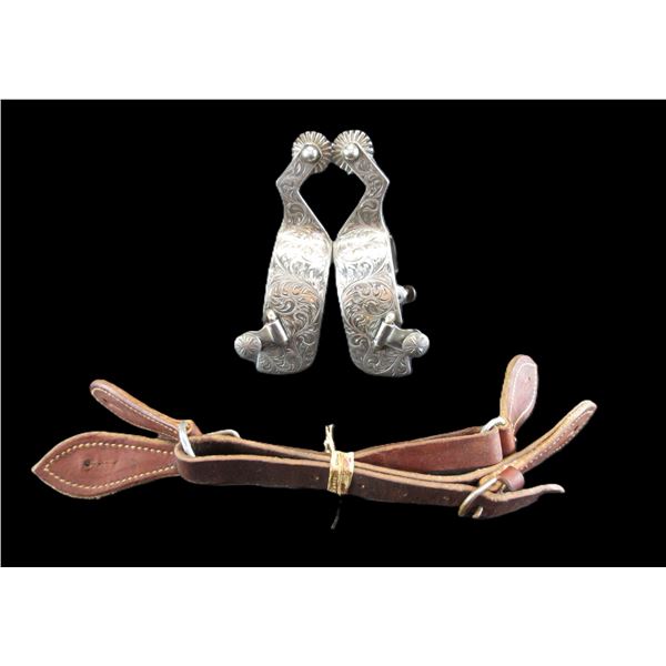 Marked Fleming Silver Overlaid Stainless Spurs- 1.5" Bands- 2.25" Shanks- 1" Rowels- Keyston Bros St