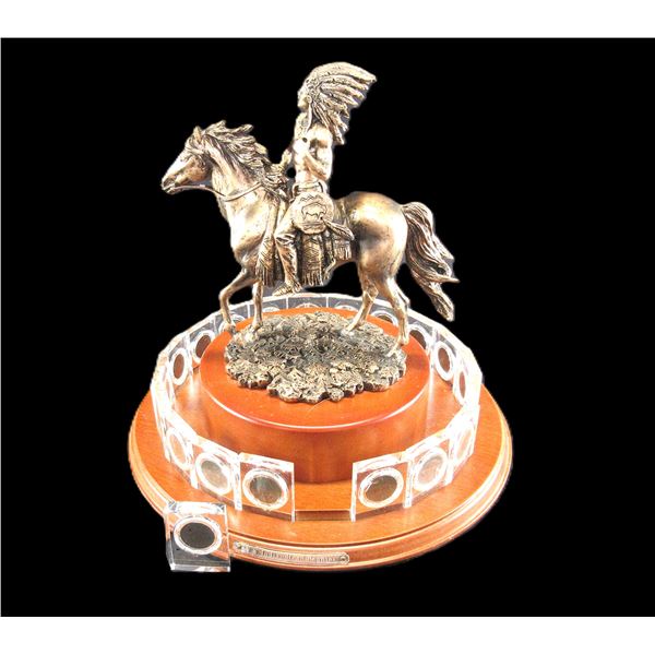Indian Head Penny Display That Rotates- Resin Horse And Indian Statue- 20 Pennies- 10" X 9.5"