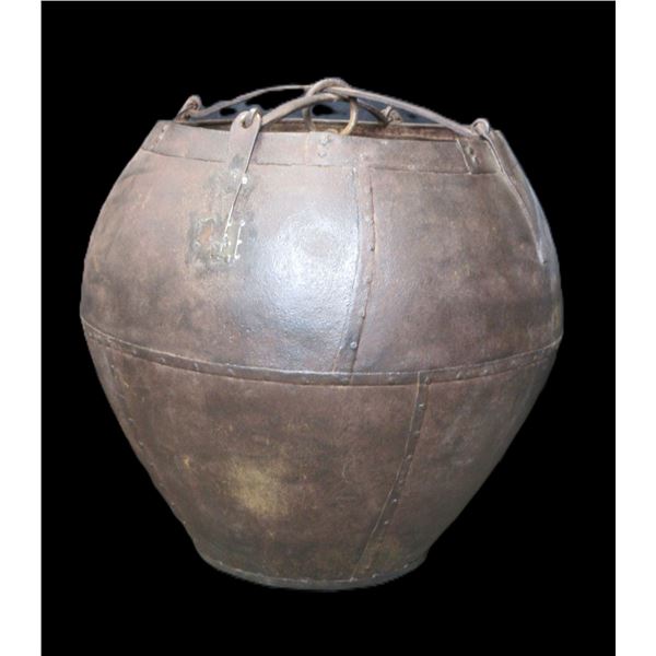 Vintage Large Industrial Iron Bucket Used For Mining- Riveted- 22" X 24"