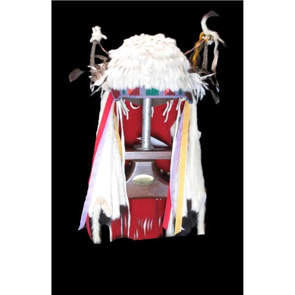 Contemporary Beaded Native Headdress With Ermine And Ribbon Drops- 34"
