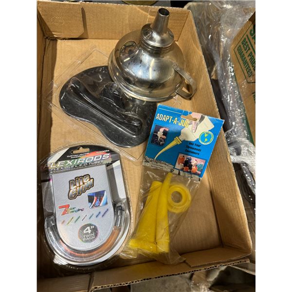 Flexible, LED tubes adapt a jug funnel, and other item