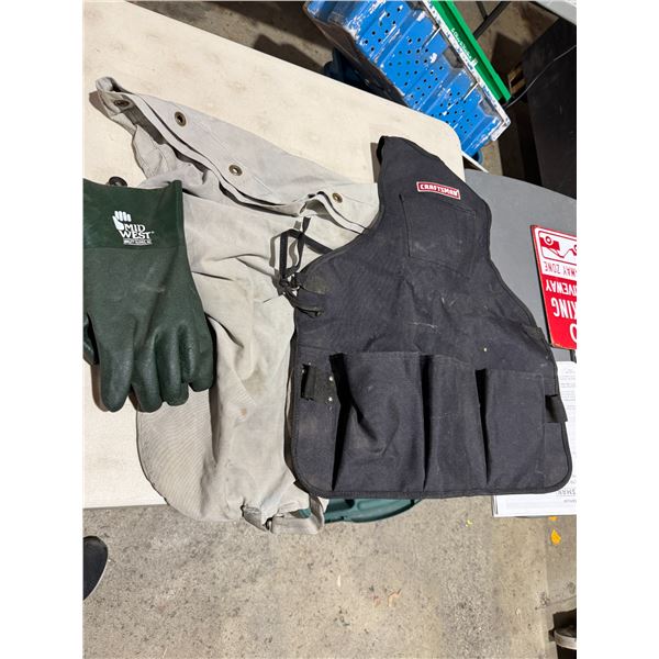 Tool apron, bag, and gloves