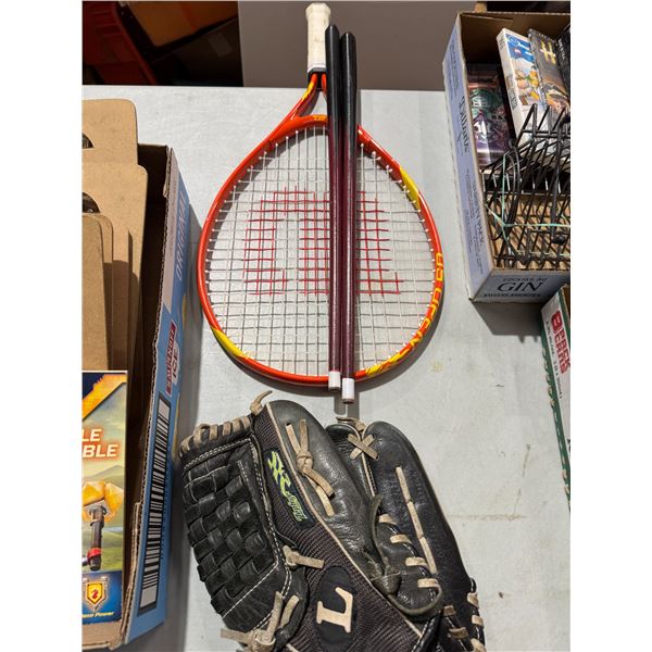 Mini pool cues racket and ball glove