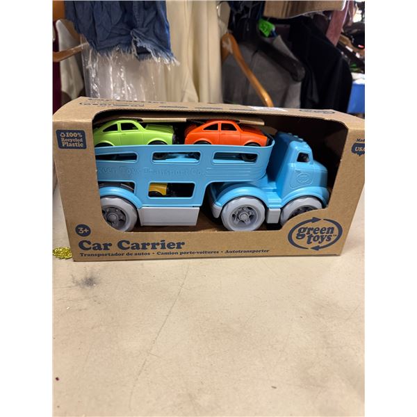 Green toys car carrier transporter