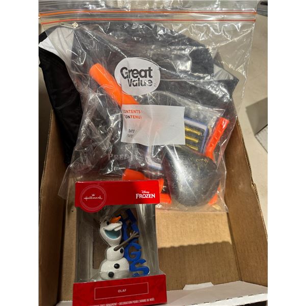 Halloween items, Christmas ornament and a bag