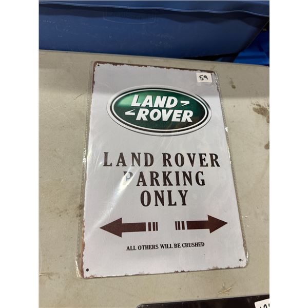 Land Rover parking only tin sign