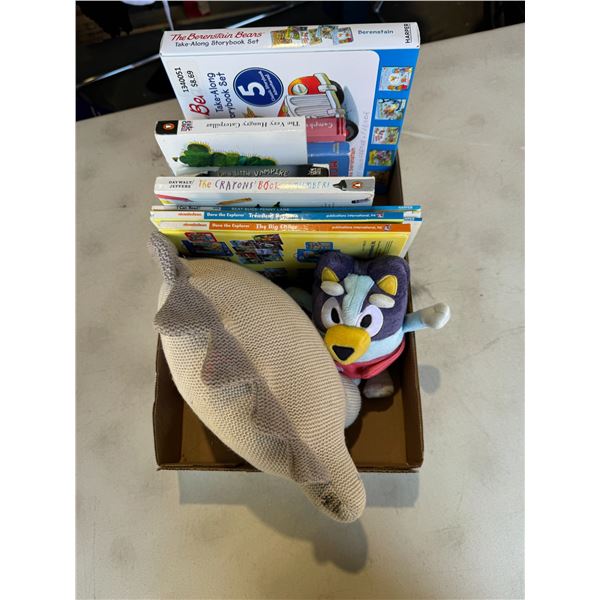 Kids book, stuffy's and Bluey stuffy