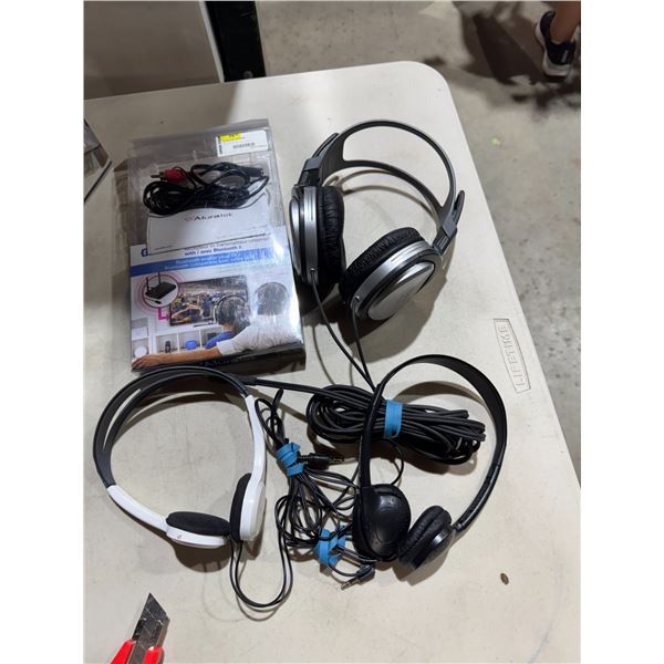Assorted headphones and electronic items