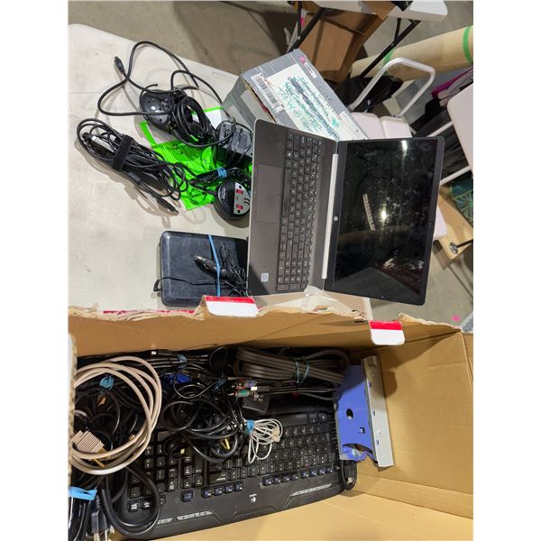 Assorted electronics, keyboard, computer mice