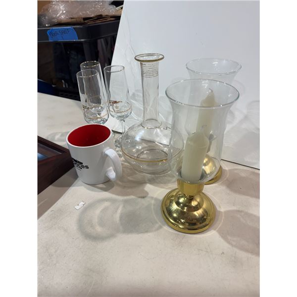 Trey Candle Holder and glassware