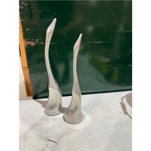 Set of 2 Vintage Hoselton Canada Modernist Aluminium Signed and Numbered Art Sculptures - Heron Bird