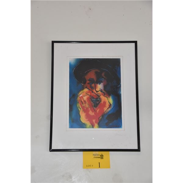 FRAMED GICLEE, HARMONICA PLAYER  (14 1/4" X 18 1/4")