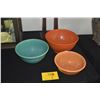 Image 1 : VINTAGE BAUER TURQUOISE #12 RINGWARE BOWL, #18 ORANGE BOWL & #6 BRIGHT ORANGE BOWL (3 PCS)