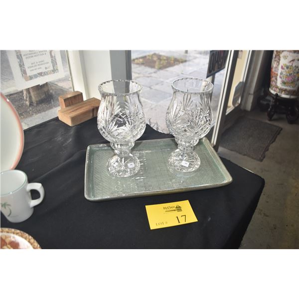 CANDLE HOLDERS & CERAMIC TRAY (3 PCS)