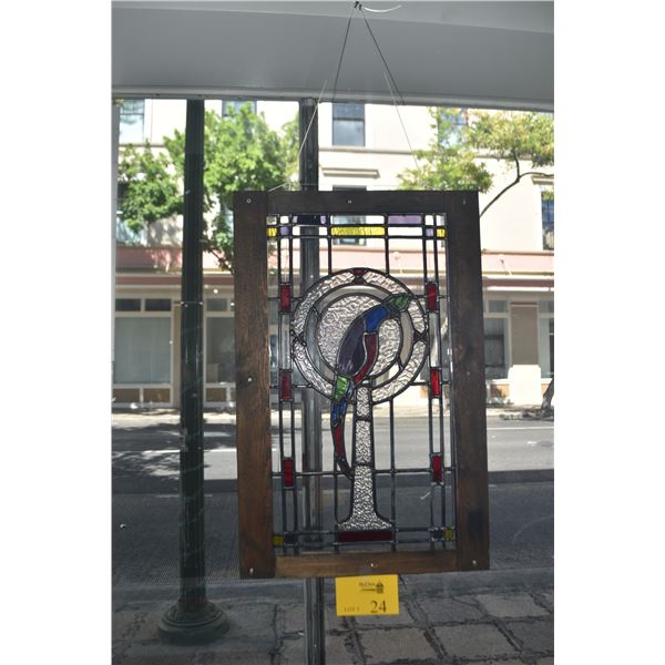 FRAMED STAINED GLASS PARROT (17" X 27")