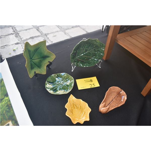 COLLECTION OF ASSORTED LEAF DISHES FROM HAWAIIAN POTTERS GUILD (5 PCS) (DOES NOT INCLUDE STANDS)