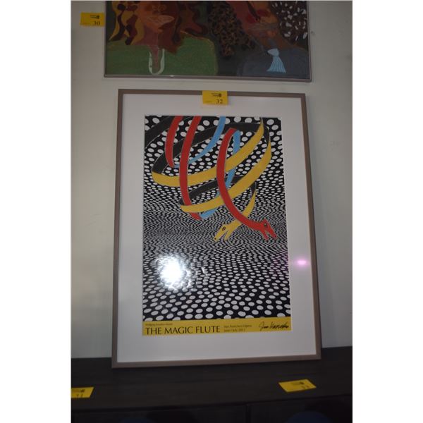 FRAMED POSTER FOR WOLFGANG AMADEUS MOZART'S OPERA, "THE MAGIC FLUTE" (32" X 44 1/4")