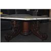 Image 2 : HEXAGON MARBLE TOP COFFEE TABLE W/ANTIQUE PEDESTAL STYLE BASE (40" X 18")