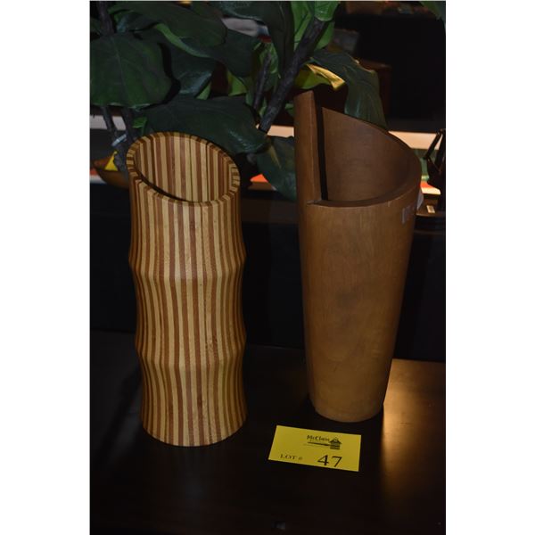 WOOD VASES (14") (DOES NOT INCLUDE FLOWERS & MAT)