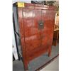 Image 1 : ANTIQUE CHINESE CHINOISERIE STYLE RED LACQUERED CABINET (63" X 41 1/4" X 19 1/2")