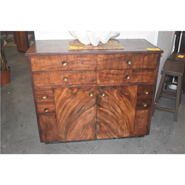 VINTAGE LOCAL MADE MONKEY POD STORAGE CABINET, 10 DRAWERS & 2 DOORS (43 1/2" X 20" X 36 3/4")