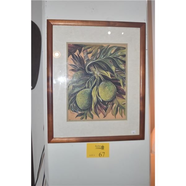 KOA FRAMED LITHOGRAPH, "ULU"; BY NANI (17 1/2" X 21 1/2")