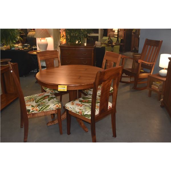 MARTIN & MACARTHUR KOA PEDESTAL TABLE (SER. NO. 15223) W/1 LEAF & 4 MARTIN & MACARTHUR KOA SIDE CHAI