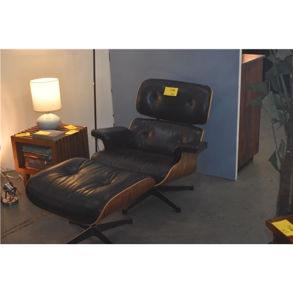 BLACK EAMES STYLE CHAIR W/OTTOMAN