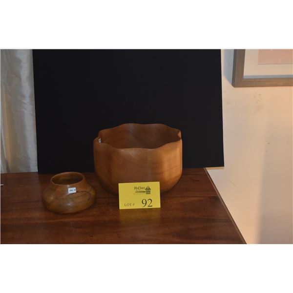 9 3/4" BLAIR MONKEYPOD BOWL W/SCALLOPED EDGES & BLUE PINE BOWL; SIGNED (2 PCS)