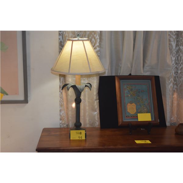 TABLE LAMP W/PALM TREE DESIGN & SHADE