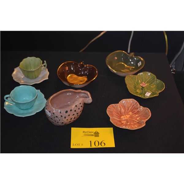 COLLECTION OF CERAMIC DISHES (HIBISCUS FLOWER, LEAF DISHES, DOTTED CUP, CROWN FLOWER DEMITASSE) (9 P