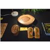 Image 1 : CARVED WOOD BOX, WOOD CHEESE BOARD & SIGN (PLEASE REMOVE YOUR SLIPPERS/SHOES) (3 PCS)