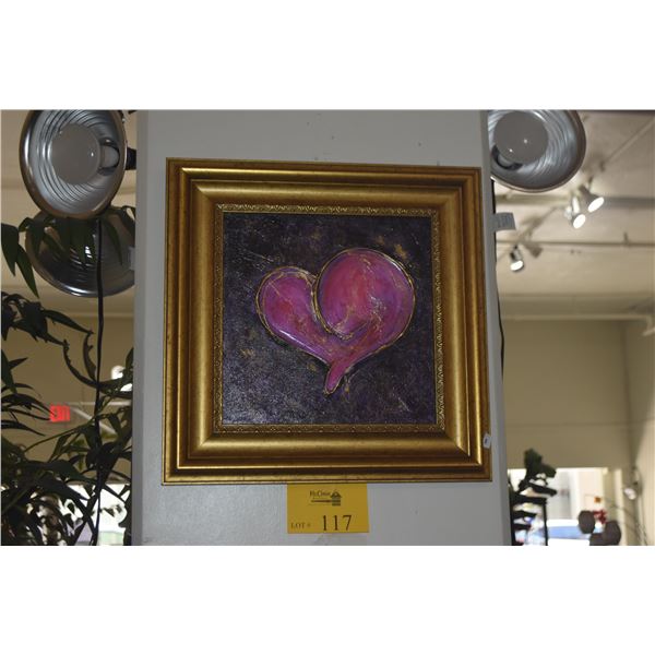 FRAMED ACRYLIC ON CANVAS,   "HEART"; SIGNED LONA (17 1/2" X 17 1/2")