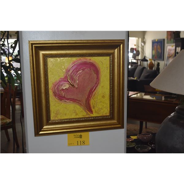 FRAMED ACRYLIC ON CANVAS TITLED "HEART"; SIGNED LONA (17 1/2" X 17 1/2")