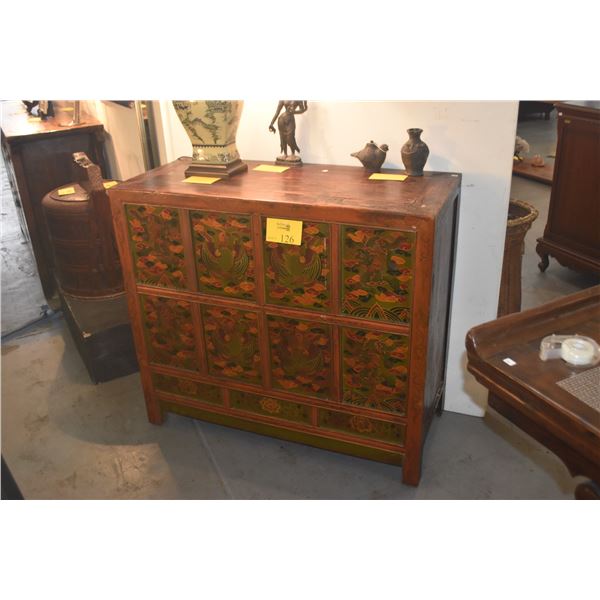 HAND PAINTED TIBETAN STORAGE CABINET (40 1/2" X 17 1/2" X 36")