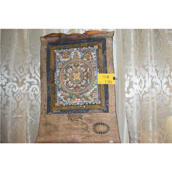 VINTAGE THANGKA PAINTING, SHAKYAMUNI IN CENTER, 1000 CHENREZIG (27 1/4" X 28 1/4")