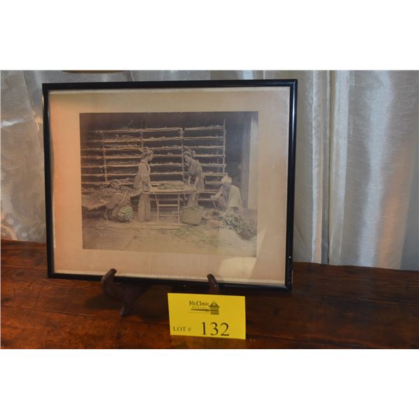 FRAMED VINTAGE PHOTO, DRYING HERBS, UNSIGNED (14 1/2" X 11 1/2") (DOES NOT INCLUDE STAND)