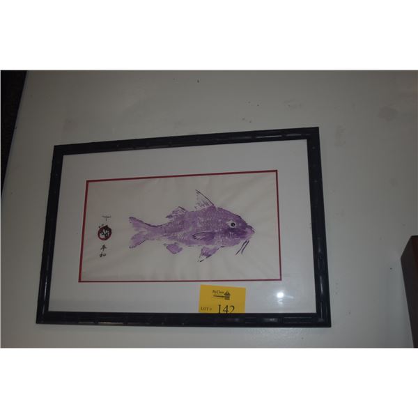 FRAMED JAPANESE GYOTAKU PRINT, FISH; SIGNED (29" X 19 1/2")