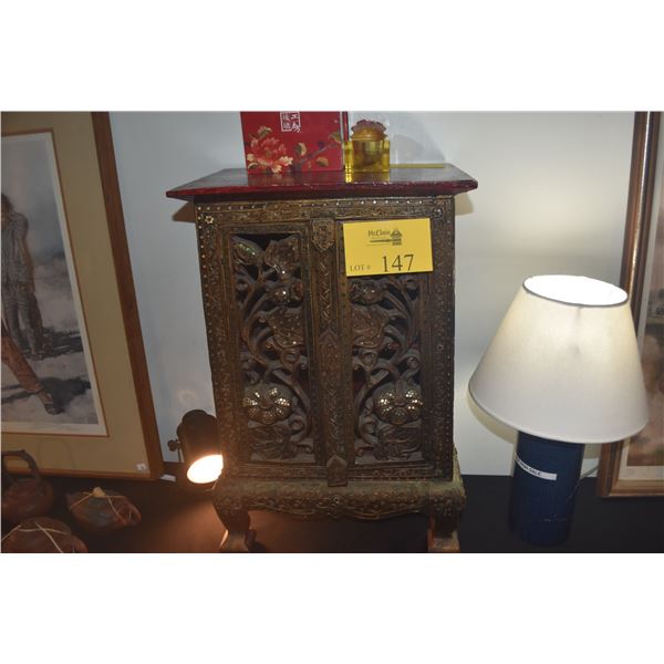 VINTAGE THAI WOODEN CABINET W/2 DOORS (16" X 10" X 24")