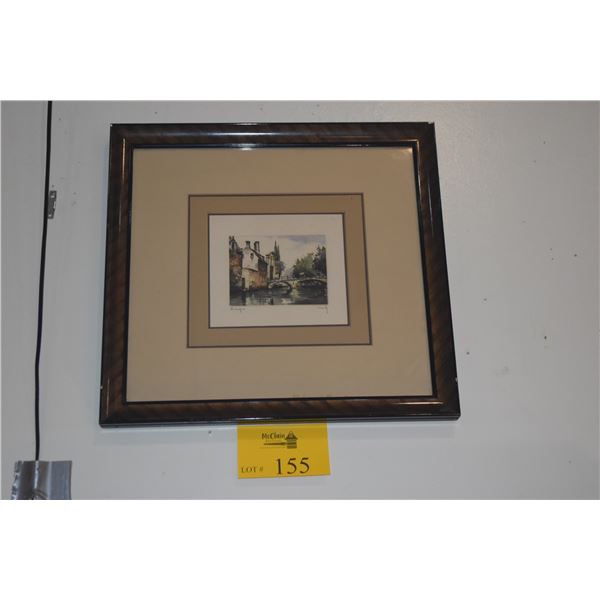 FRAMED ORIGINAL COLORED ETCHING, BRUGES, BELGIUM; SIGNED LINCK (17" X 16")