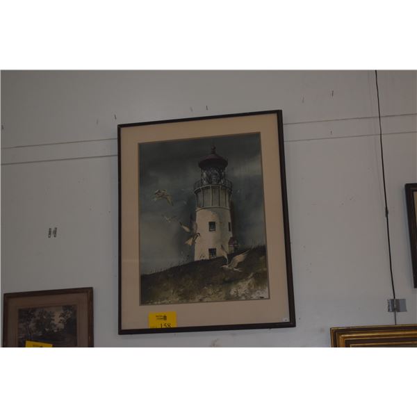 FRAMED WATERCOLOR, "KILAUEA LIGHTHOUSE"; SIGNED ROY HEWETSON '79 (27 1/2" X 35")