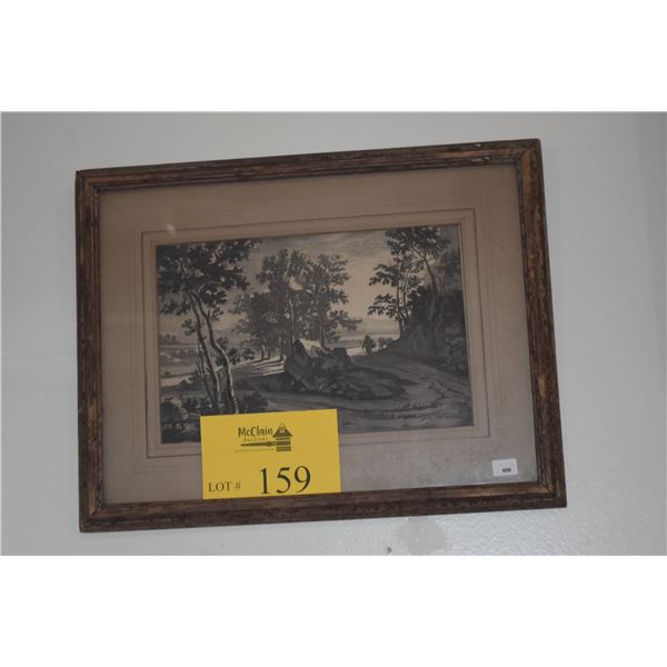 FRAMED ENGRAVING, PASTORAL LANDSCAPE (15" X 11 3/4")