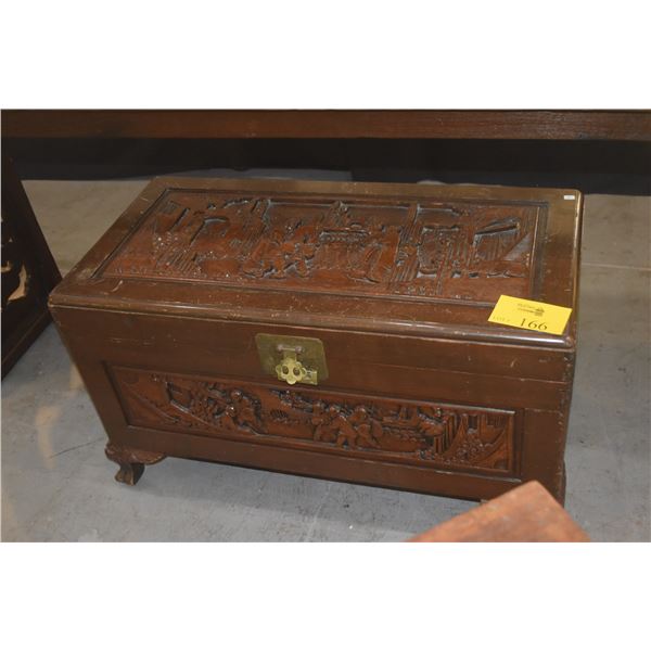 CARVED CHINESE CAMPHOR CHEST (36" X 21 1/2" X 18")