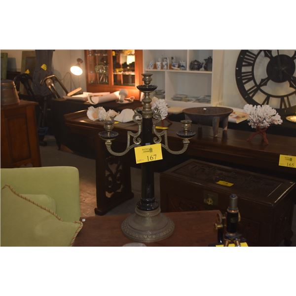 26 1/2" ANTIQUE FRENCH BRONZE & PORCELAIN CANDELABRA