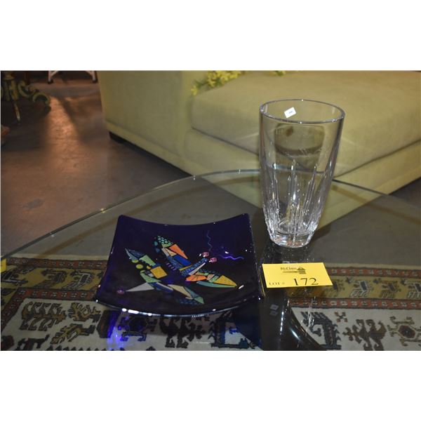 LENOX CRYSTAL VASE & ART GLASS PLATE (2 PCS) (DOES NOT INCLUDE FLOWERS)