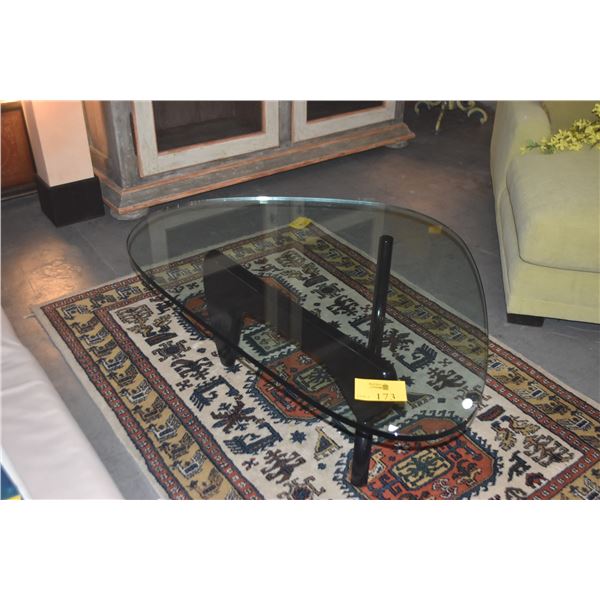 NOGUCHI GLASS TOP COFFEE TABLE; SIGNED ON BASE & GLASS (BLACK)