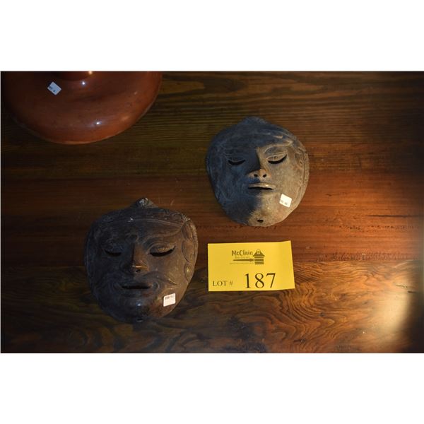 PAIR VINTAGE SOUTH EAST ASIAN HAMMERED METAL MASKS (PAIR)